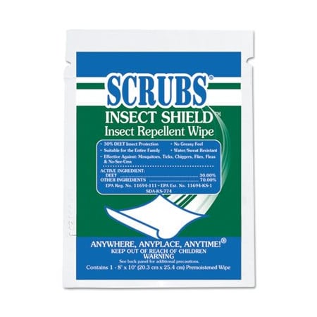 Itw Professional SCRUBS, Insect Shield Insect Repellent Wipes, 8 X 10, White, 100PK 91401